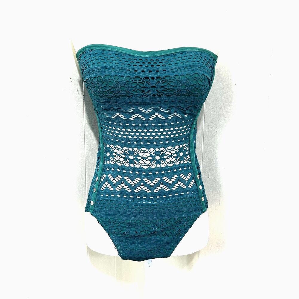 Lookbook Store One Piece Swimsuit Size 8 Green Open Mesh Bathing Suit One Piece
